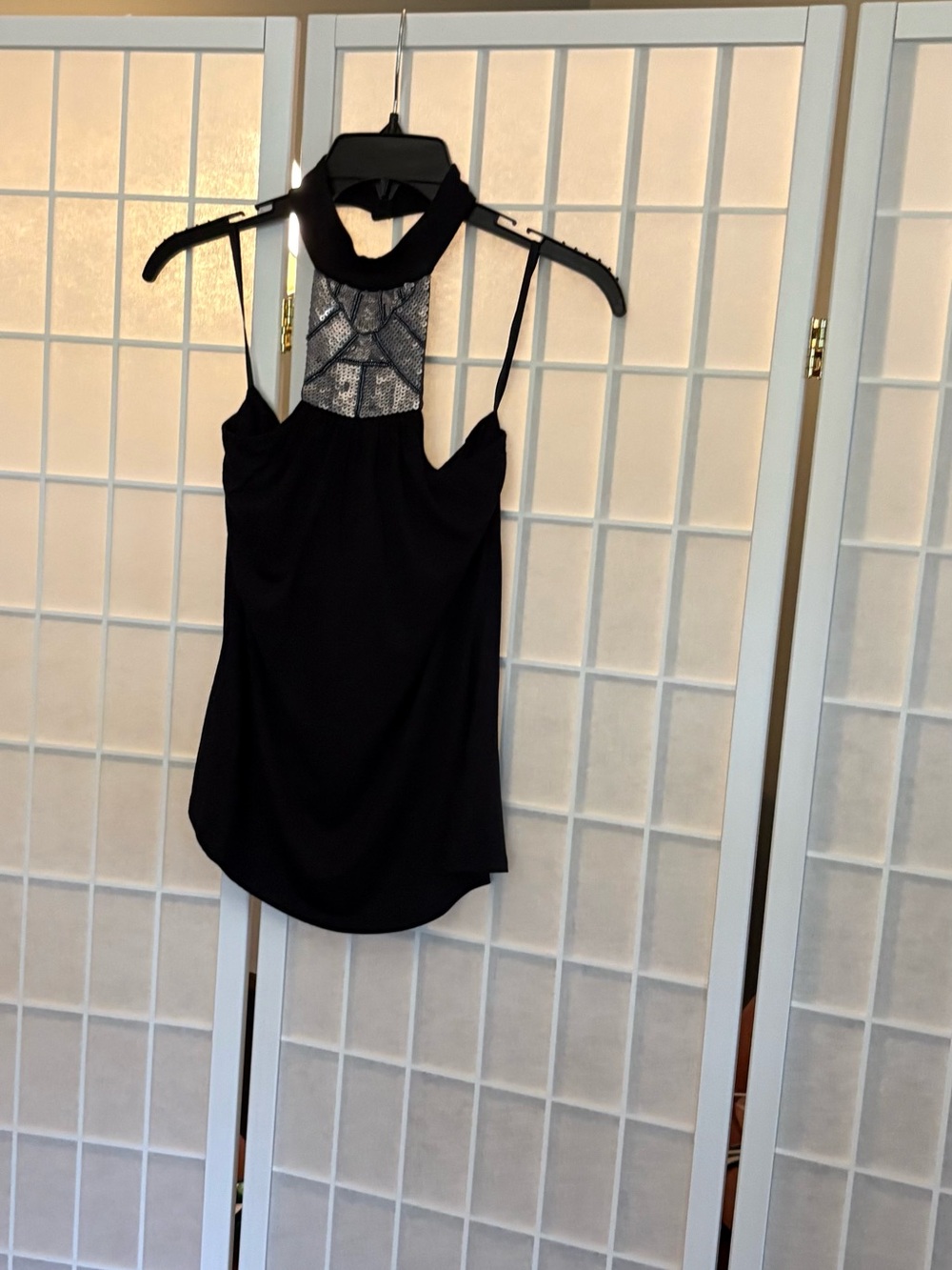 Black Sequin-Front Halter Top